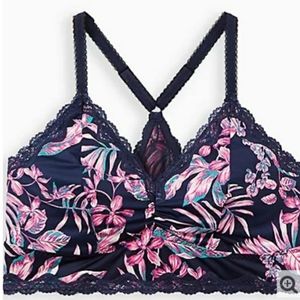 NAVY FLORAL & LACE RACERBACK BRALETTE